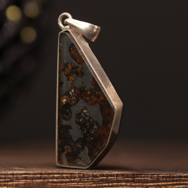Palasite Meteorite Pendant, gemstone jewellery (view 2)