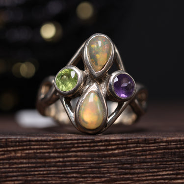 Peridot, Opal, Amethyst Ring, gemstone jewellery (view 1)