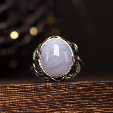 Bluelace Agate Ring, gemstone jewellery (view 1)