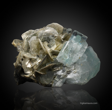 Beryl var. Aquamarine, Muscovite, natural mineral specimen from Shigar Valley, Pakistan (view 1)