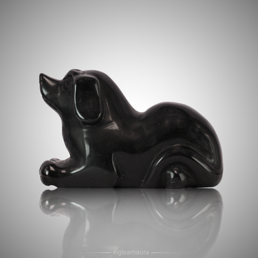 Black Obsidian Dog Carving, natural mineral specimen from Mexico