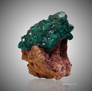 Dioptase Malachite on Dolomite, natural mineral specimen from N'tola Mine, Republic of the Congo (view 1)