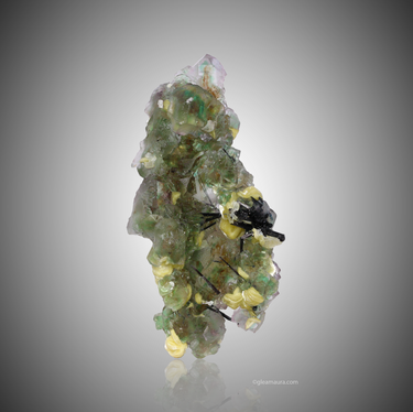 Muscovite & Schorl On Fluorite, natural mineral specimen (view 1)