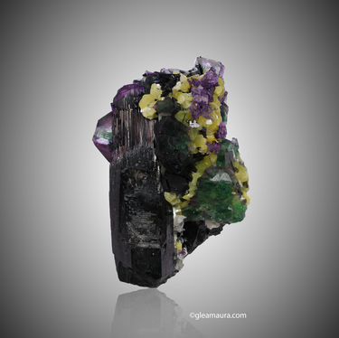 Muscovite & Schorl On Fluorite, natural mineral specimen (view 1)