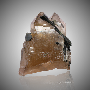 Green Tourmaline on Quartz, natural mineral specimen from Cruziero Mine, Brasil (view 1)
