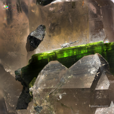 Green Tourmaline on Quartz, natural mineral specimen from Cruziero Mine, Brasil (view 2)