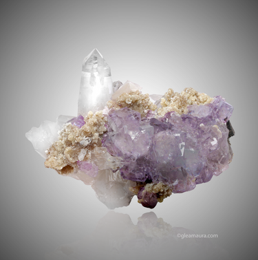 Fluorite on Quartz with Muscovite, natural mineral specimen from Yaogangxian Mine, China