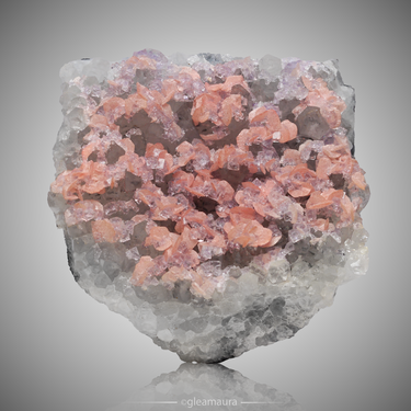 Rhodochrosite with Fluorite on Quartz, natural mineral specimen from Wutong Mine, China