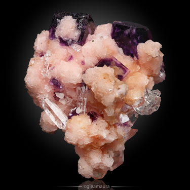 Rhodochrosite with Fluorite and Quartz, natural mineral specimen from Wutong Mine, China (view 1)
