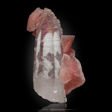 Rhodochrosite on Quartz, natural mineral specimen from Wutong Mine, China (view 1)