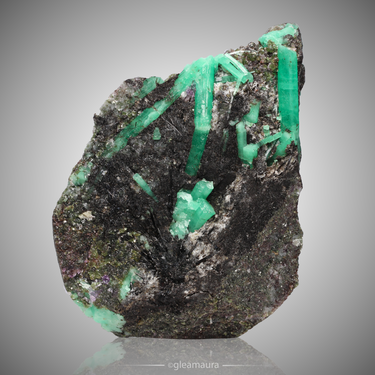 Emerald with Fibrous Tourmaline, natural mineral specimen from Dayakou emerald mine, China