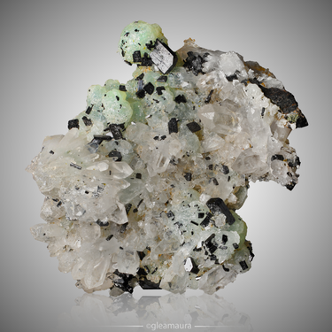 Babingtonite with Quartz, Prehnite, Epidote, natural mineral specimen from Babingtonite occurrences, Yunnan Province China (…