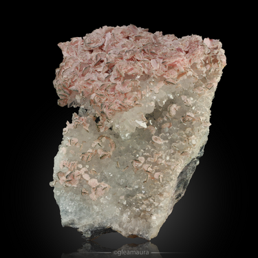 Rhodochrosite with Pyrite on Quartz, natural mineral specimen from Wutong Mine, China
