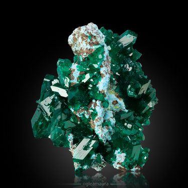 Dioptase on Chrysocolla, natural mineral specimen from Reneville Mine, Republic of the Congo