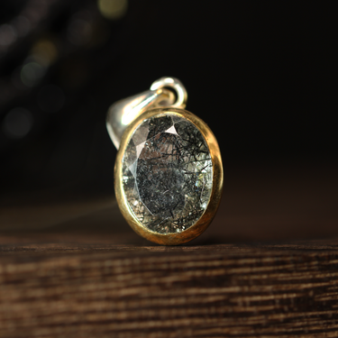 Black Tourmaline in quartz Pendant, gemstone jewellery (view 1)