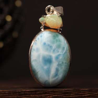 Larimar & Opal Pendant, gemstone jewellery (view 1)