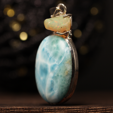Larimar & Opal Pendant, gemstone jewellery (view 2)