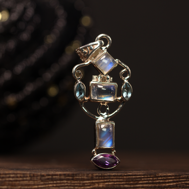 Moonstone, Topaz, Amethyst Pendant, gemstone jewellery (view 1)