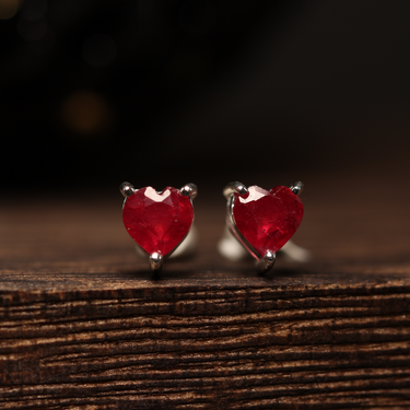 Ruby Heart Stud Earring, gemstone jewellery (view 1)