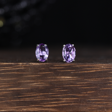 Amethyst Stud Earring, gemstone jewellery (view 1)