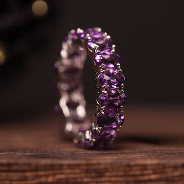 Amethyst Eternity Ring, gemstone jewellery (view 1)