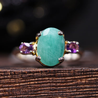 Emerald, Amethyst Ring, gemstone jewellery (view 1)