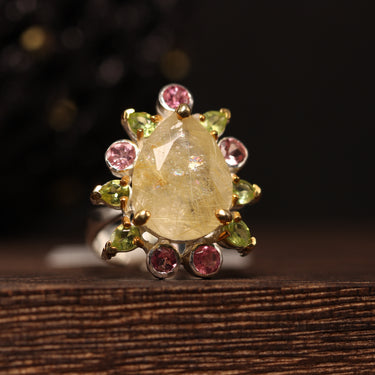 Rutile, Tourmaline, Peridot Ring, gemstone jewellery (view 1)