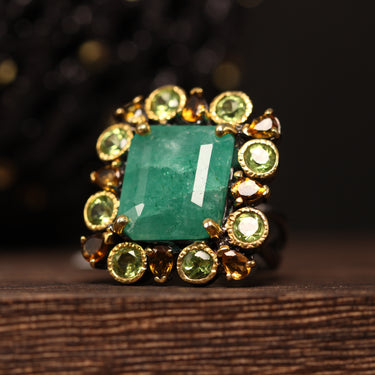 Emerald, Peridot, Lemon Quartz Ring, gemstone jewellery (view 1)