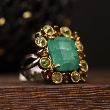 Emerald, Peridot, Lemon Quartz Ring, gemstone jewellery (view 2)