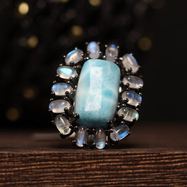 Larimar, Moonstone Ring, gemstone jewellery (view 1)
