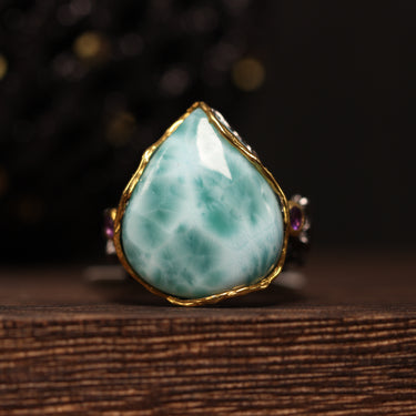 Larimar, Amethyst Ring, gemstone jewellery (view 1)
