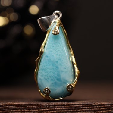 Larimar Aquamarine Pendant, gemstone jewellery (view 1)