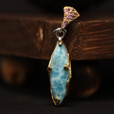 Larimar, Amethyst, Blue Sapphire Pendant, gemstone jewellery (view 1)