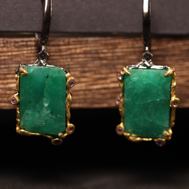 Emerald, Amethyst Earring, gemstone jewellery (view 1)