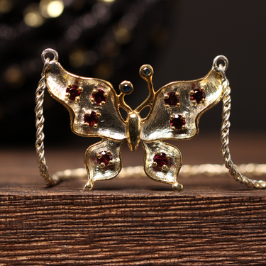 Garnet, Sapphire Butterfly Necklace, gemstone jewellery (view 1)
