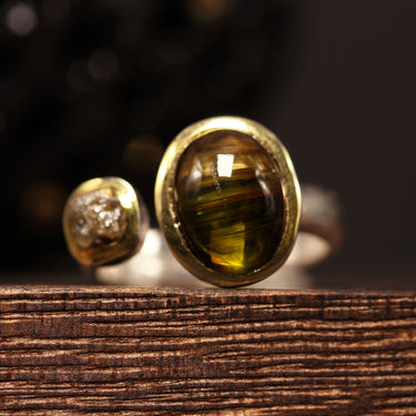 Yellow Phantom Tourmaline & Diamond Ring, gemstone jewellery (view 1)