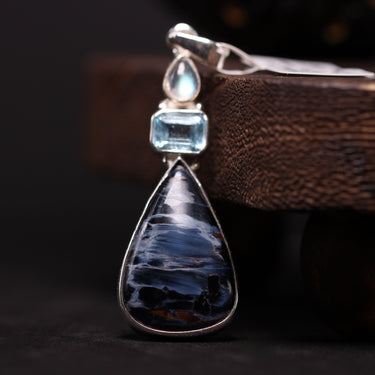 Pietersite, Topaz,Moonstone Pendant, gemstone jewellery (view 1)