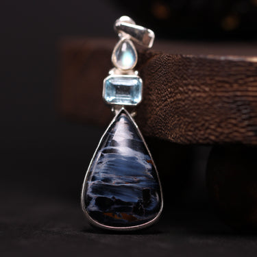 Pietersite, Topaz,Moonstone Pendant, gemstone jewellery (view 1)