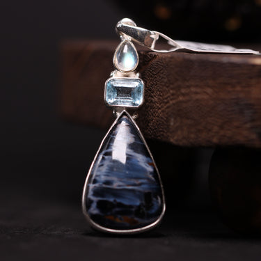 Pietersite, Topaz,Moonstone Pendant, gemstone jewellery (view 2)