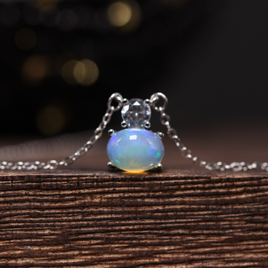 Opal + Moissanite Necklace, gemstone jewellery (view 1)