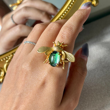 Moth Wing Bee Ring, gemstone jewellery (view 1)