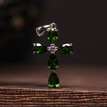 Tsavorite Cross Pendant, gemstone jewellery (view 1)