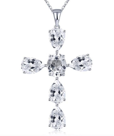 White Topaz Cross Pendant 925 Silver, gemstone jewellery