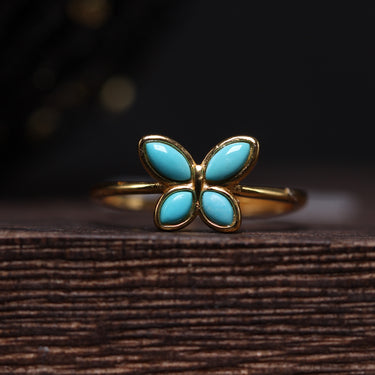 Turquoise Butterfly Gold Ring, gemstone jewellery (view 1)