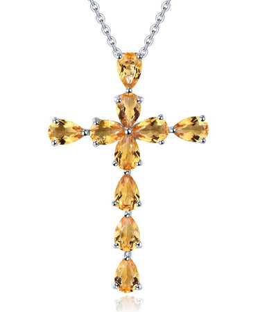 Citrine Cross Pendant 925 Silver, gemstone jewellery