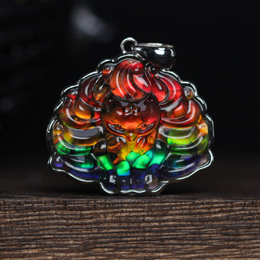 Ammolite 9 Fox Tail Pendant, gemstone jewellery (view 1)
