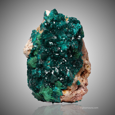 Dioptase Malachite on Dolomite, natural mineral specimen from N'tola Mine, Republic of the Congo (view 1)