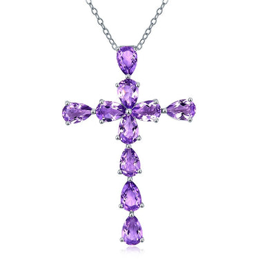 Amethyst Cross Pendant 925 Silver, gemstone jewellery