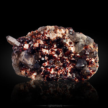 Smoky Quartz with Spessartine Garnet, natural mineral specimen from Wushan Spessartine Mine, China (view 1)