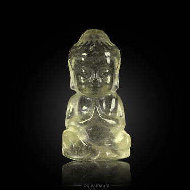 Libyan Desert Glass Buddha Carving, natural mineral specimen (view 1)